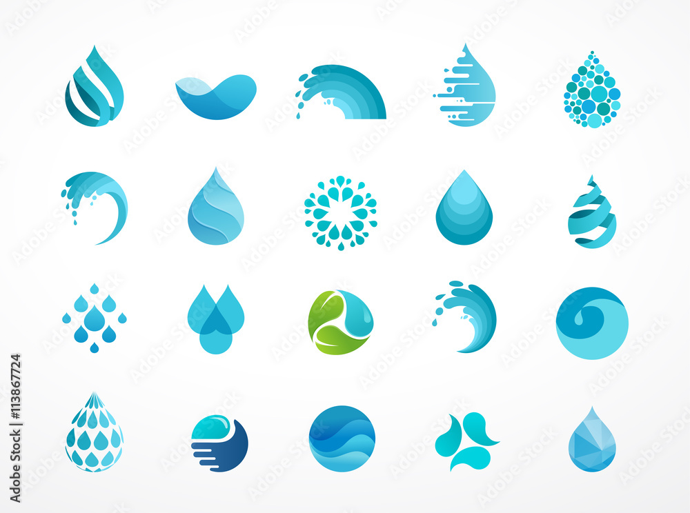 set of water, wave and drop icons, symbols