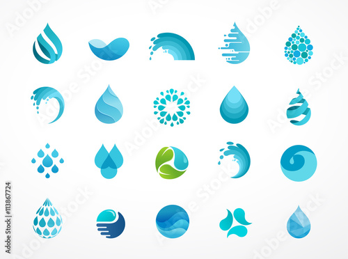 set of water, wave and drop icons, symbols photo