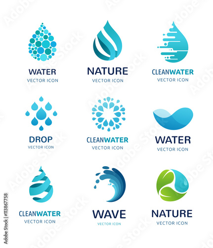 set of water, wave and drop icons, symbols
