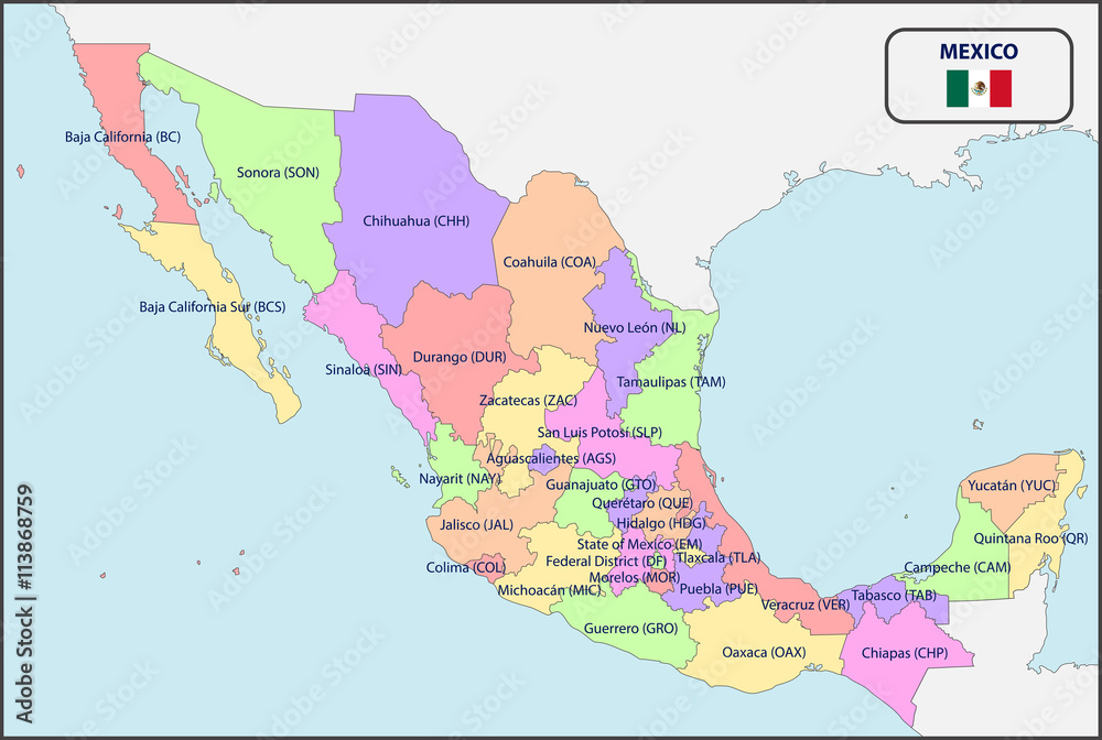 Political Map of Mexico with Names