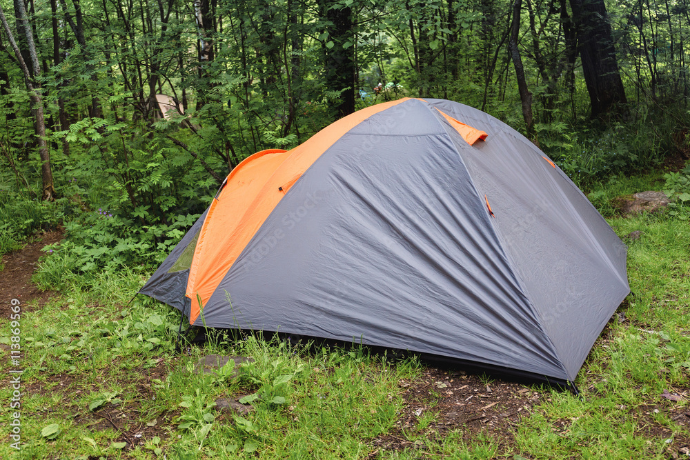 Camping tent in summer forest