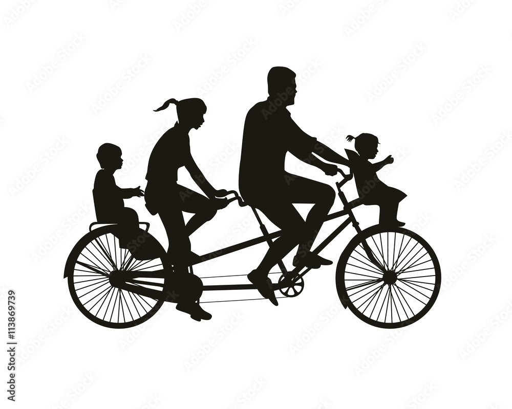 Family walk on tandem bike Family walk on tandem bike