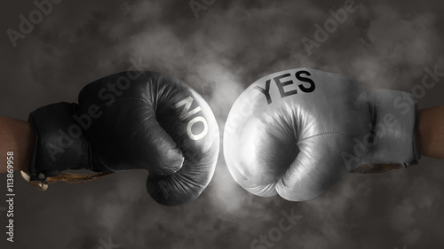 Two boxing gloves symbolize the Battle for a decision