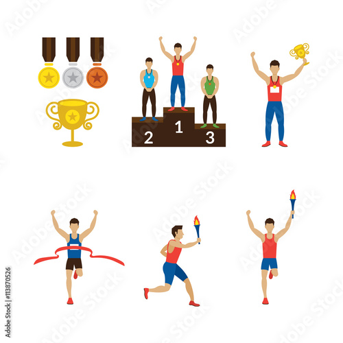 Sports Athletes Winner, Torch Runner, Champion, Goal, Medal, Trophy, Games