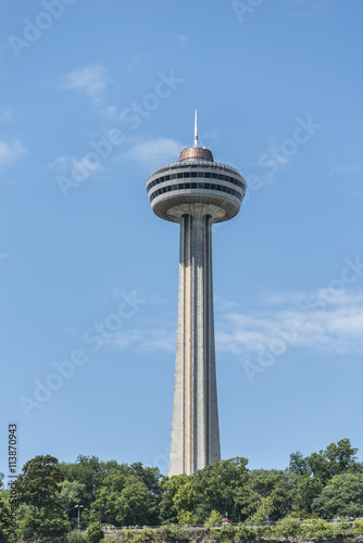 A view of the Skylon Tower in Niagara Falls, Canada.