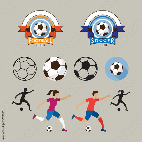 Football or Soccer Player and Graphic Elements, Logo, Ball, Athlete, Equipment