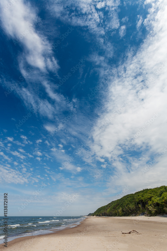 Fototapeta premium Blue cloudy sky over seashore