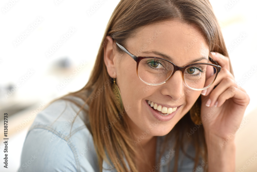 Portrait of beautiful young woman with eyeglasses Portrait of beautiful young woman with eyeglasses