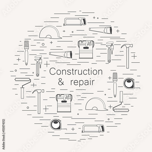 Vector collection of house construction and repair icons. Building, construction graphic design. photo