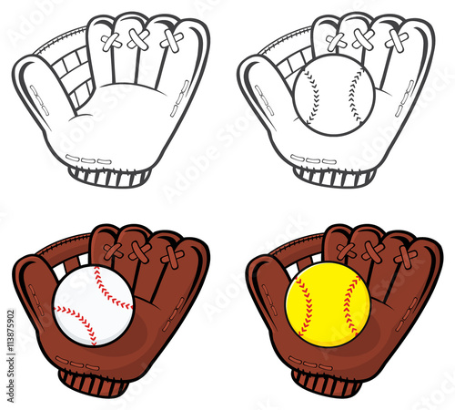 Canvas Print Cartoon Of Baseball Gloves With Ball