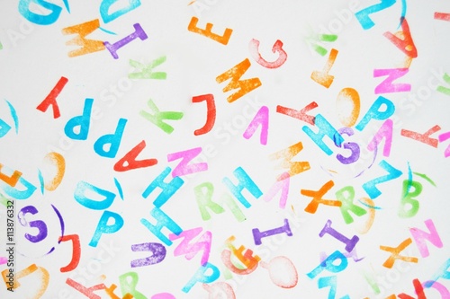 Favourite coloured alphabet stamps for children on a white background