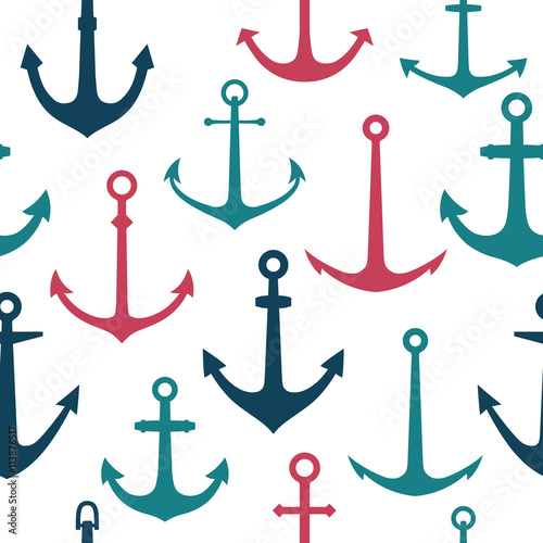 Vector colorful anchors pattern, marine background