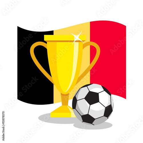 Football or soccer ball with cup and belgian flag on white background. Concept of championship, league, team sport. Concept of prize, leadership, winning and success. Winner award.