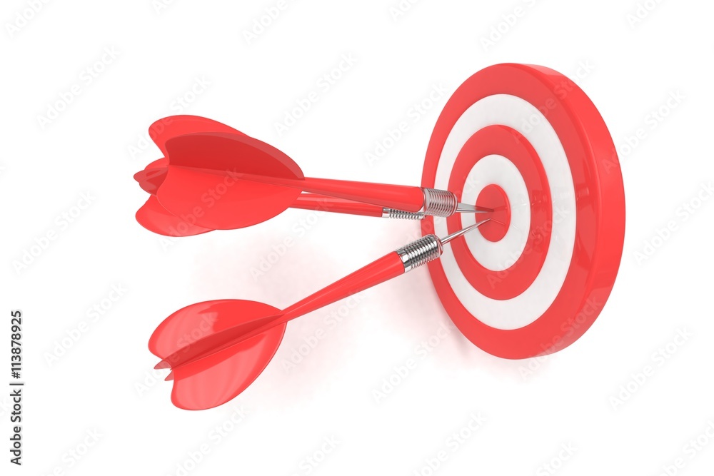 Three arrows darts in center. 3d rendering. Three arrows darts in center. 3d rendering.