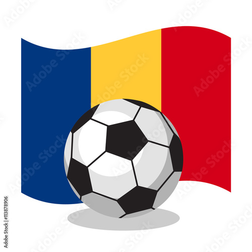Football or soccer ball with Romanian flag on white background. World cup. Cartoon ball. Concept of championship  league  team sport. Game for kids and adults. Cheering and sport fans concept.
