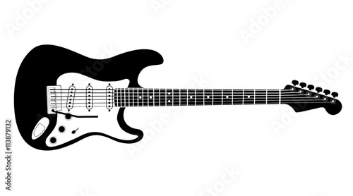 Fototapeta Gitara elektryczna czarno-białe na białym tle. Na białym tle stylowa sztuka. Nowoczesny styl grunge i rock. Styl noir. Strat.