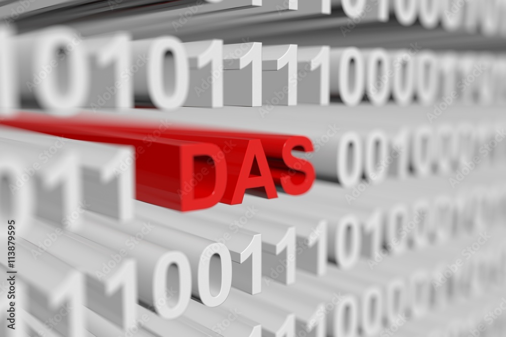 DAS in the form of a binary code with blurred background 3D illustration