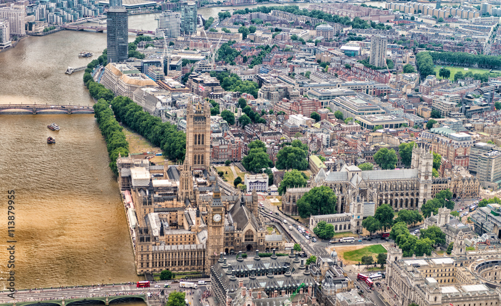 Helicopter view of London in June