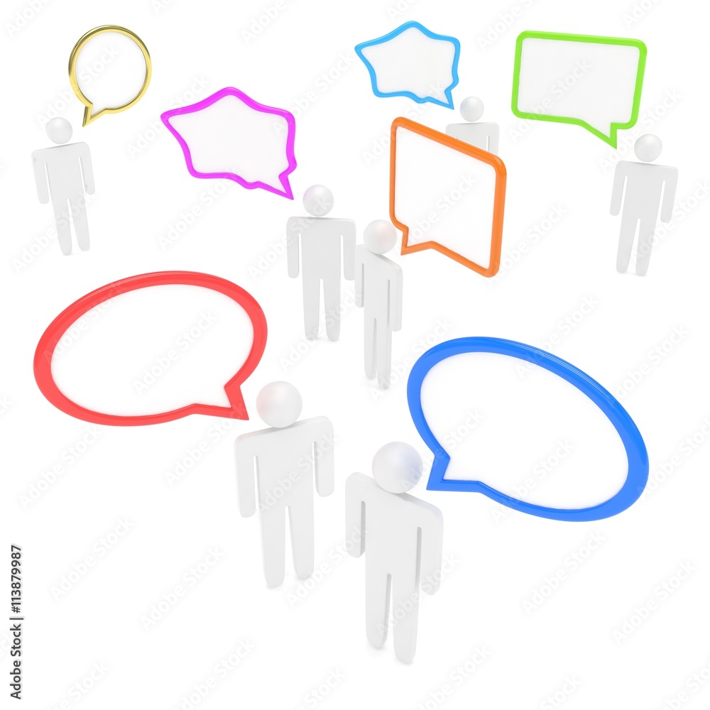 people with talk bubbles isolated over a white background. 3d rendering. people with talk bubbles isolated over a white background. 3d rendering.