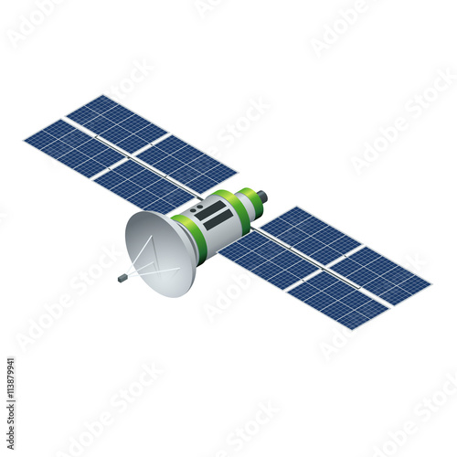 GPS satellite. Orbiting satellite isolated on white. Flat 3d vector isometric illustration. photo