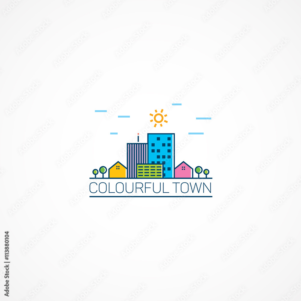 Colourful town.Bright multi-colored houses.
