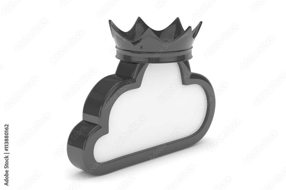 Isolated black cloud icon with crown on white background. Symbol of communication, network and technology. Broadband. Online database. 3D rendering. Isolated black cloud icon with crown on white background. Symbol of communication, network and technology. Broadband. Online database. 3D rendering.
