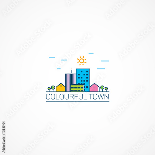 Colourful town.Bright multi-colored houses.