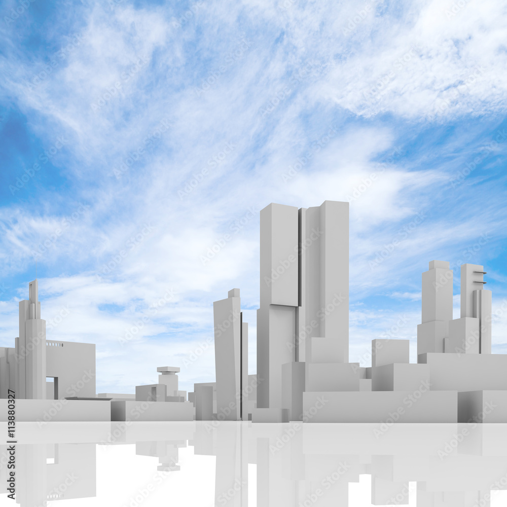 Abstract cityscape over blue cloudy sky Abstract cityscape over blue cloudy sky