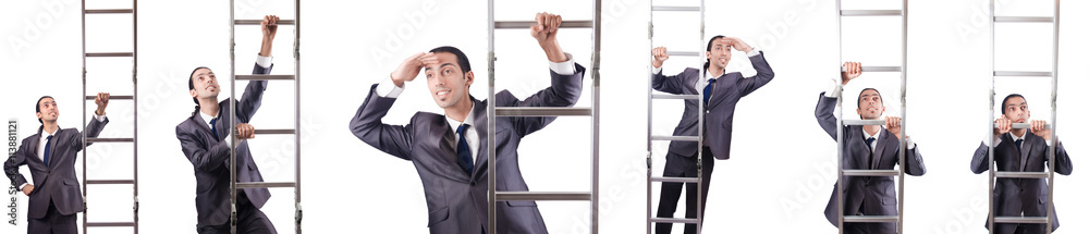 Businessman climbing the ladder isolated on white Businessman climbing the ladder isolated on white