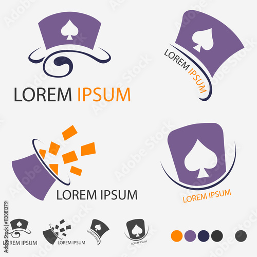 Purple Magic Hat Of Magician Logo Set - Vector