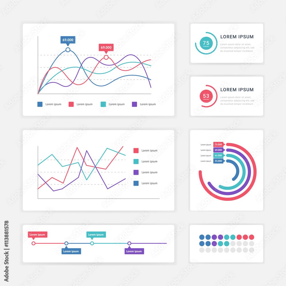 Flat dashboard, set of ui web infographic elements Flat dashboard, set of ui web infographic elements