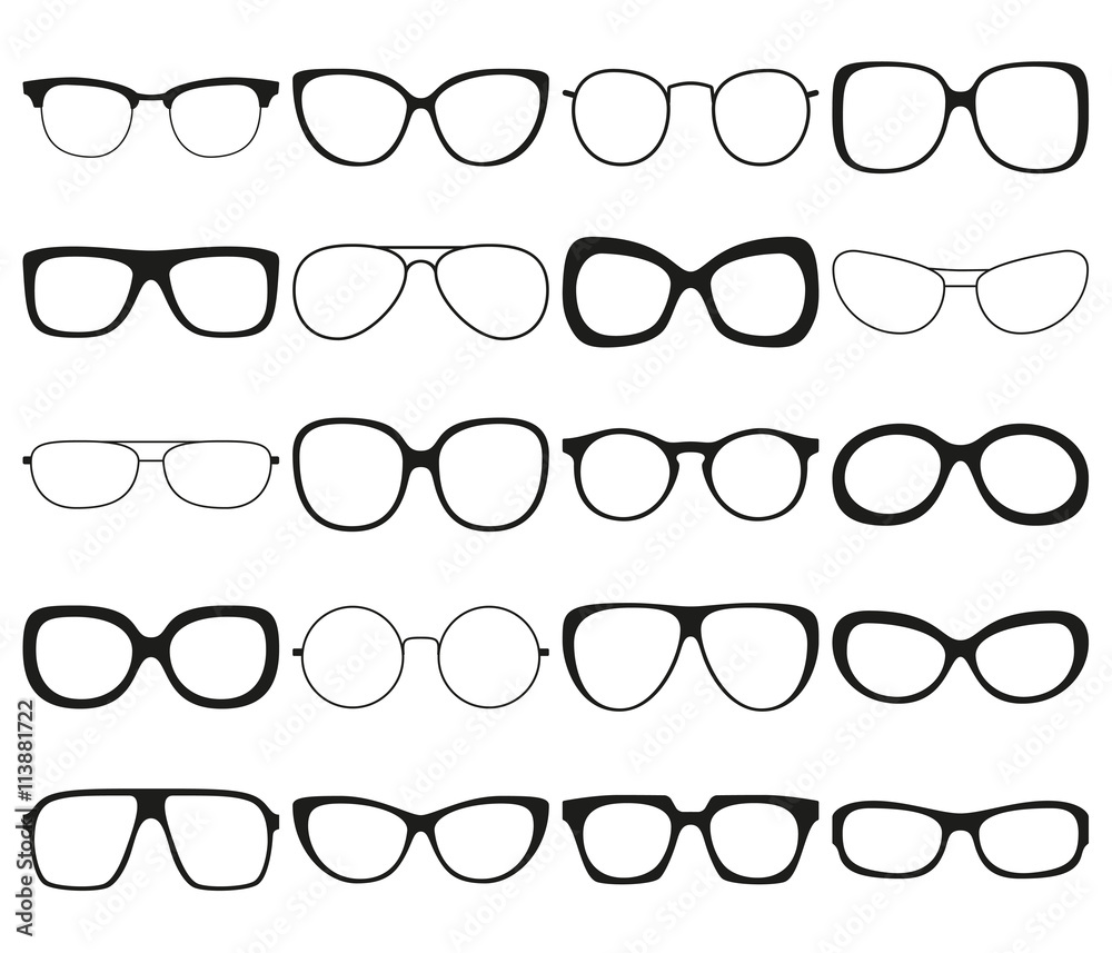 Sunglasses icon set. Different spectacle frames and shapes. Vector illustration Sunglasses icon set. Different spectacle frames and shapes. Vector illustration