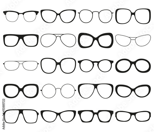Sunglasses icon set. Different spectacle frames and shapes. Vector illustration