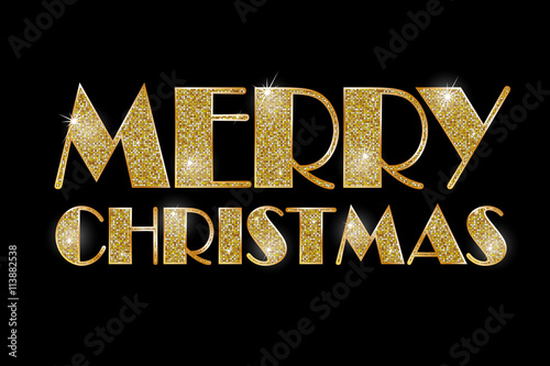Merry Christmas. Vector golden text on black background
