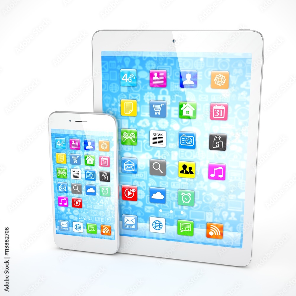 Tablet and smartphone on a white. 3d rendering. Tablet and smartphone on a white. 3d rendering.