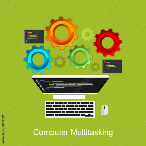 Computer multitasking process concept illustration.
