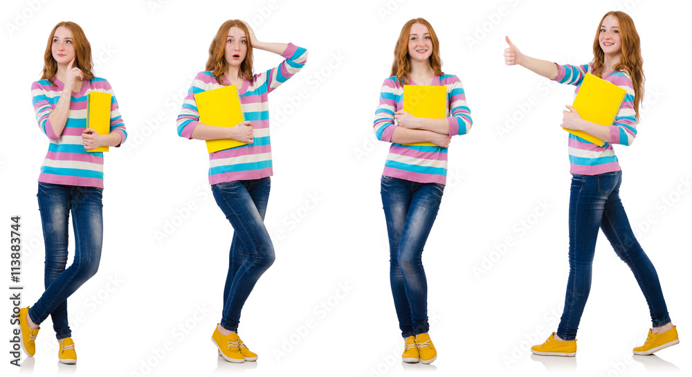 Fototapeta premium Young student with books isolated on white
