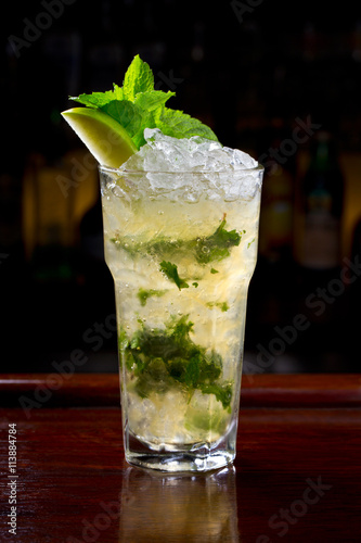 lemon mojito cocktail or lemonade on the bar.