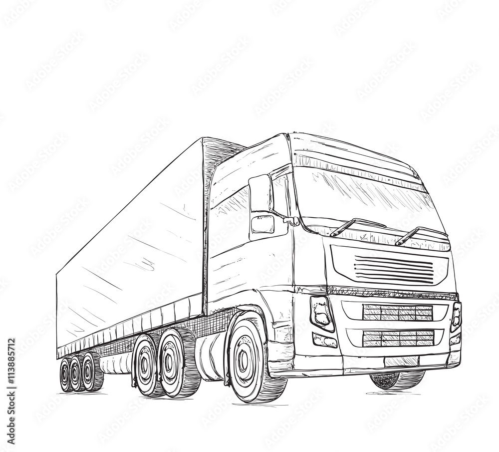 Delivery service. Hand drawn truck. Delivery service. Hand drawn truck.