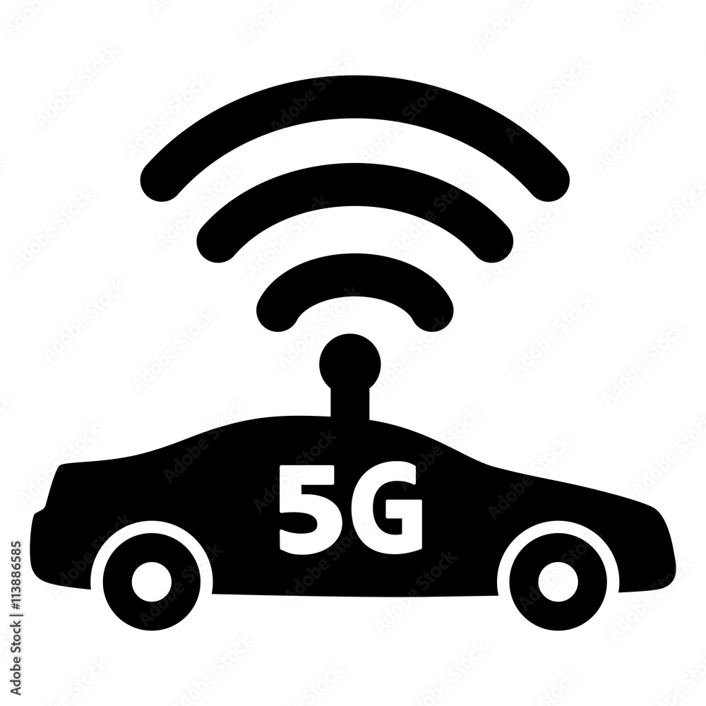 Icon: Autonomes Fahren per G5 WIRELESS COMMUNICATION -– schwarz-weiß, Vektor, freigestellt Icon: Autonomes Fahren per G5 WIRELESS COMMUNICATION -– schwarz-weiß, Vektor, freigestellt