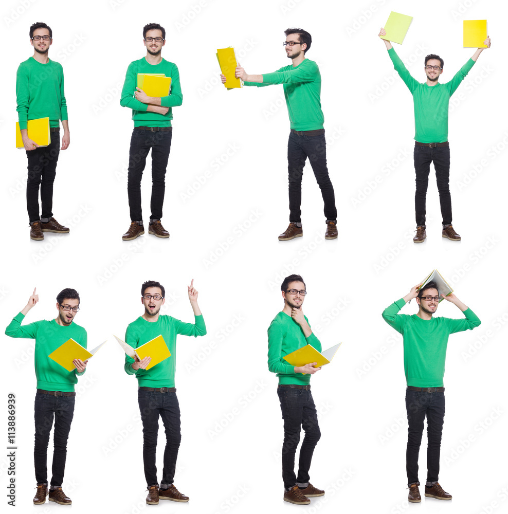 Obraz premium Collage of student with books on white