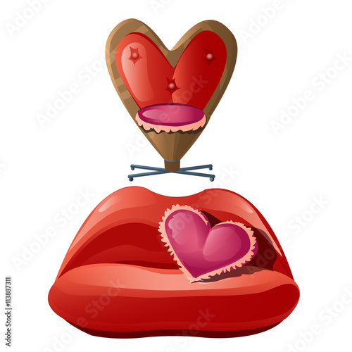 Romantic furniture of interior, red sofa and chair