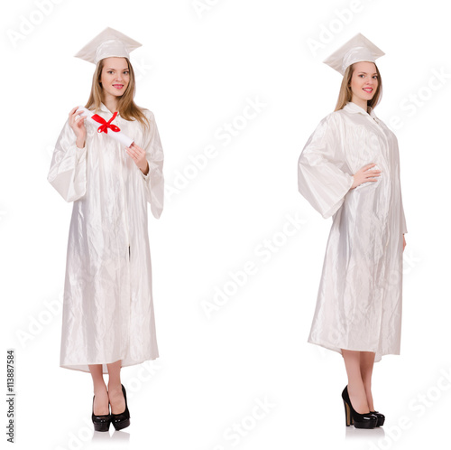 Woman student isolated on white background