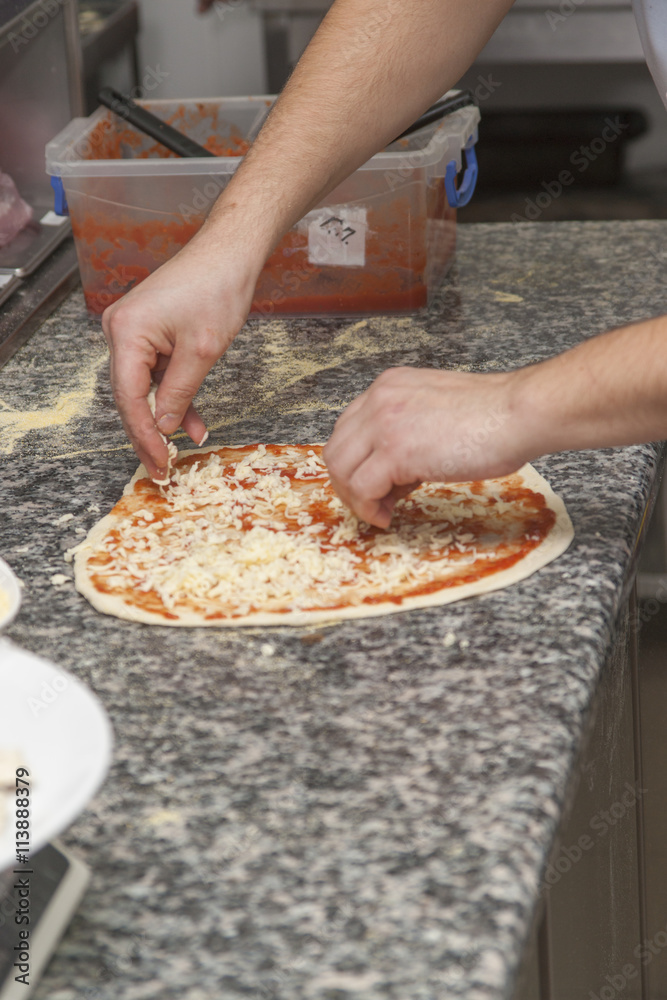 Man chef with raw pizza. Man chef with raw pizza.
