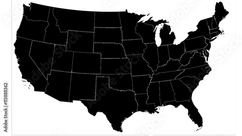 United States of America country map detailed visualisation in black