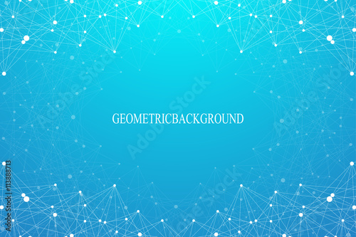 Geometric abstract background with connected line and dots. Graphic backdrop for your design. Vector illustration