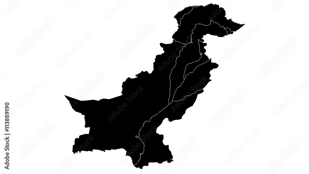 Pakistan country map detailed visualisation in black