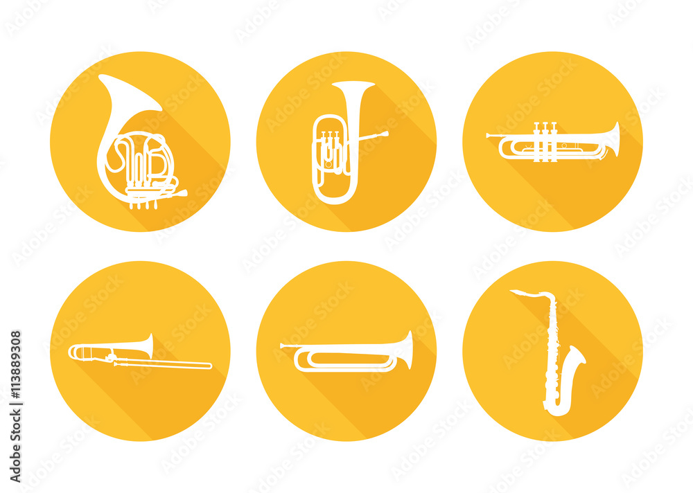 Set of Brass Musical Orchestra Instruments Set of Brass Musical Orchestra Instruments