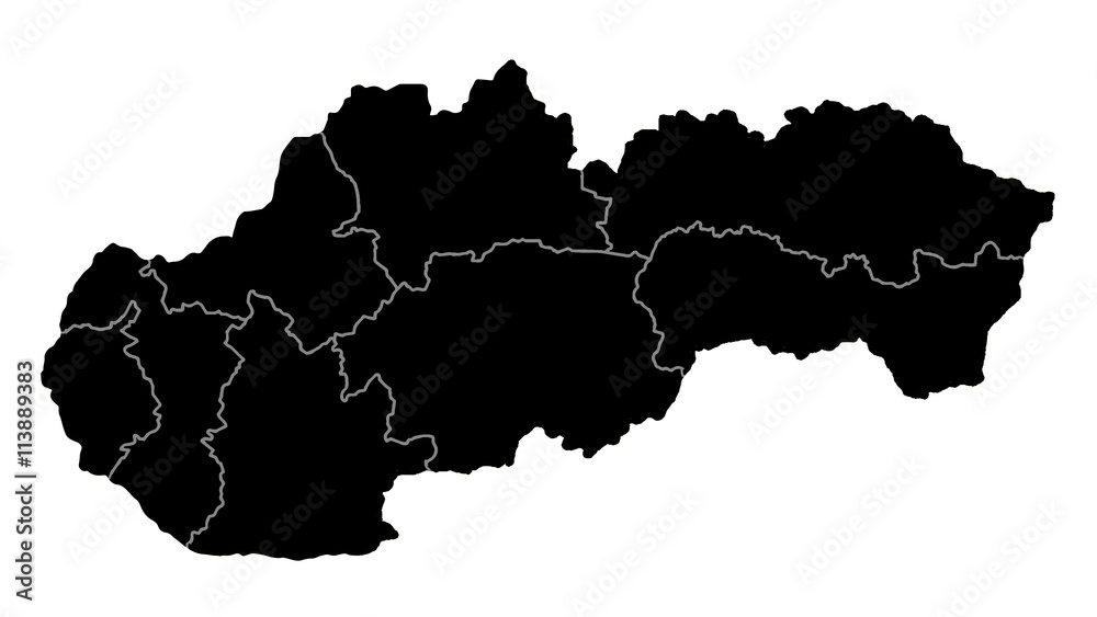 Slovakia country map detailed visualisation in black