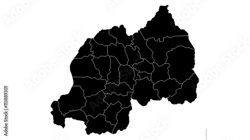 Rwanda country map detailed visualisation in black